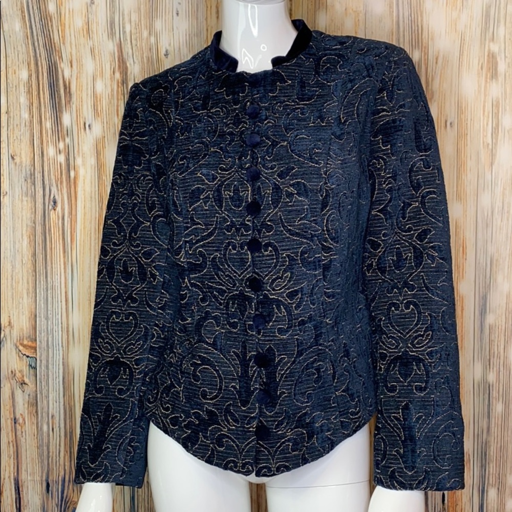 Vintage Navy Blue Velvet Tapestry Jacket | M
